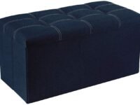 30 Inches Storage Ottoman, Long Shoes Sofa Bench, Fabric Linen Footrest Stool for Laundry, Storage Space, End Bed Storage Seat, Toys Storage Organizer Bin Box with Lidded (Blue, 76X38X38 CM)