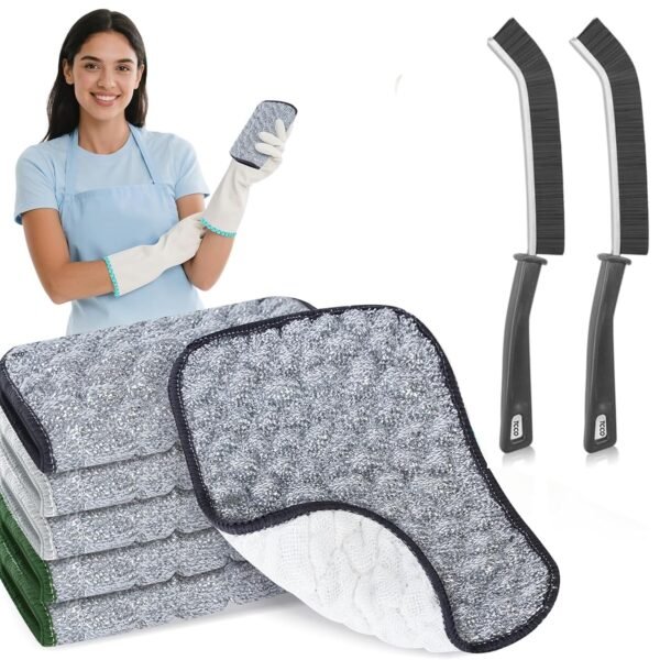 6 PCS New Upgrade 2-Layer Non-Scratch Multipurpose Steel Wire Dishcloths - Reusable Quick-Dry Odor-Free Scrub Cloths for Dishes, Kitchen Cleaning Cloths for Cookware, Sinks, Stove Tops