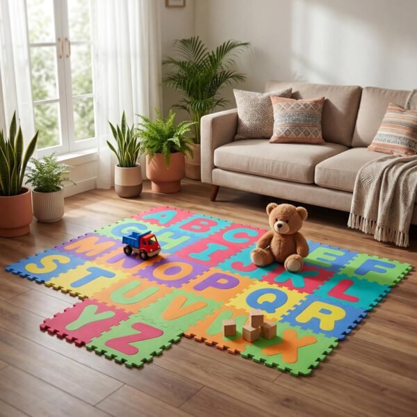 A Baby Cherry - 26 pcs Puzzle Play Mat, Playmat for Babies 0-3 Years, Baby Mats for Floor, Baby Playing Mat, Alphabet EVA Foam Interlocking Tiles 12x12 Inch