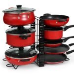 ABOUT SPACE 8-tier Cast Iron Pan Organizer Rack for Kitchen Storage | DIY Pots and Pans Organizer for Kitchen | Adjustable Dosa Tawa Stand for Cooker, Lids, Cutting Boards (L 54 x B 20.5 x H 38 cm)