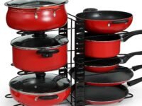 ABOUT SPACE 8-tier Cast Iron Pan Organizer Rack for Kitchen Storage | DIY Pots and Pans Organizer for Kitchen | Adjustable Dosa Tawa Stand for Cooker, Lids, Cutting Boards (L 54 x B 20.5 x H 38 cm)