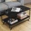 ABOUT SPACE Coffee Table - 2 Tier Space Saving Living Room Furniture Lightweight DIY Sofa Table Center Table with Metal Frame & Adjustable Bushes for Home, Office (Black Marble-L 92.5 x B 47 x H 48cm)