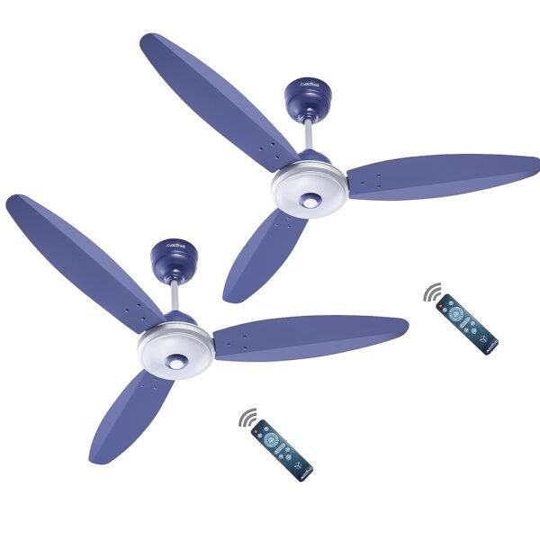 ACTIVA Gracia 1200MM Ceiling Fan | 3 Wider Blades | BLDC 28W Motor With LED Light | Energy Saving BEE 5 Star Rated Fan | Reversible Mode & Timer | 5 Y Warranty Pack of 2 - Sparkle Blue