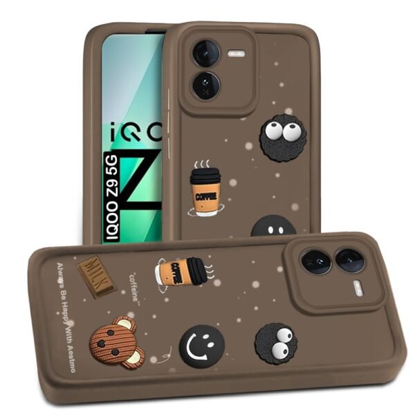 AESTMO Back Case Cover for iQOO Z9 5G Cover | Cute Fun Cartoon 3D Ball | Coffee Silicone Case | Full Body Protection | Camera Protection Back Cover for iQOO Z9 5G (Brown)