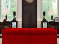 AMATA Eagle 2 Seater Ottoman/pouffe red Suede Velvet Fabric Perfect for Home Living Office Room and Guests (RED 3, 2 Seater)(3 Year Warranty)