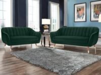 AMATA Marino 3+2 Seater Green Suede Velvet Fabric Sofa Set with Two Cushions Perfect for Home Office Guests Living Room with 3 Year Warranty (04 Green, 3+2 Seater)