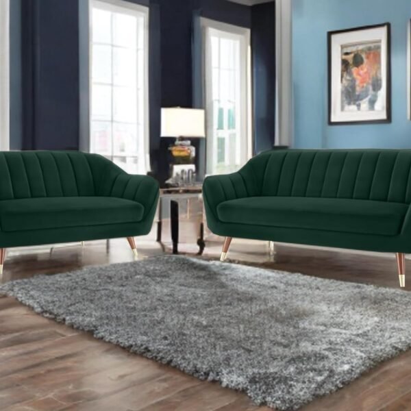 AMATA Marino 3+2 Seater Green Suede Velvet Fabric Sofa Set with Two Cushions Perfect for Home Office Guests Living Room with 3 Year Warranty (04 Green, 3+2 Seater)