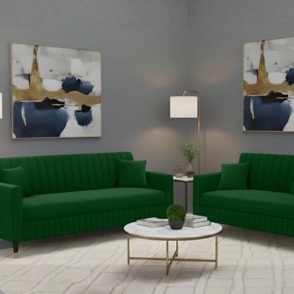 AMATA Omega 3+2 Seater Suede Velvet Fabric Sofa Set with Two Cushions Perfect for Home Office Guests Living Room (06 Green, Omega 3+2 Seater Sofa)(3 Year Warranty)