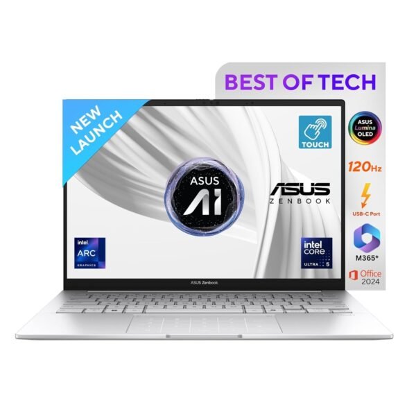 ASUS Zenbook 14,Intel Core Ultra 5 (Series 2), 16GB, 1TB, 3K OLED Touch Screen,14",120Hz,Win 11,M365 Basic (1Y)*,Office 2024,Foggy Silver,1.28 kg UX3405CA-PZ345WS, Intel Arc iGPU, Thin & Light Laptop
