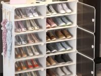 AYSIS Shelf Shoe Rack Box Plastic Shoe Rack for Home Plastic Shelves, Plastic Home Shoes Storage, PP Cabinets with Metal Door Frame, Chappal Slipper Shoe Stand (White, 12-SHELF-6-DOOR)