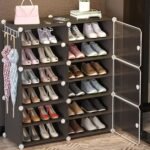 AYSIS 𝟏𝟐 𝐒𝐡𝐞𝐥𝐟 DIY Shoe Rack Box Organizer | Multi-Purpose Plastic Shoe Rack for Home | Home Storage Rack with Door for Entryway, Chappal Slipper Sandals Shoe Stand【Grey, 12-Shelf-6-Door】