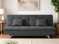 Adorn India Premium New Aspen 3 Seater Sofa Cum Bed 4X6 Velvet Suede with 2 Cushions (Color Dark Grey) and Suitable for All Indoor, with 3 Years Warranty