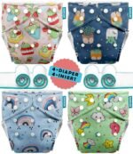Advanso Leakage Proof cloth diapers for babies, high absorbent 4 reusable diaper 4 insert pad combo pack washable cloth diaper free size 5-18kg adjustable pocket cover 42