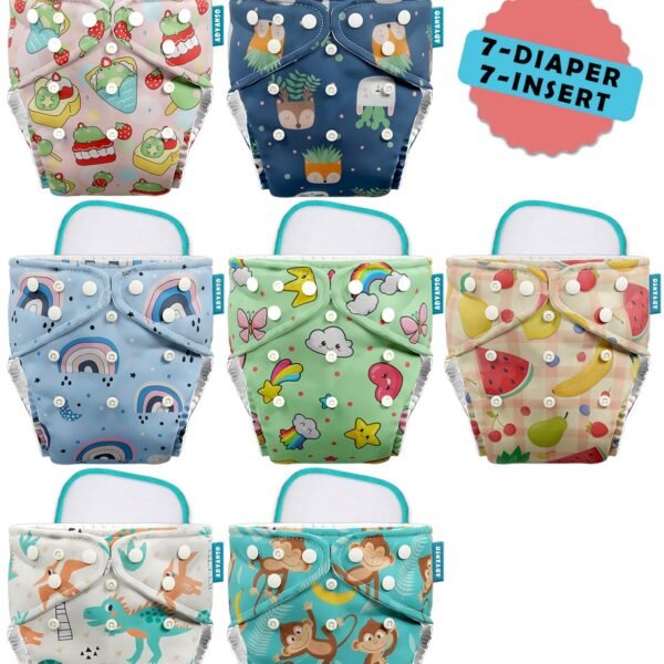 Advanso Leakage Proof cloth diapers for babies, high absorbent 7 reusable diaper 7 insert pad combo pack washable cloth diaper free size 5-18kg adjustable pocket cover 49