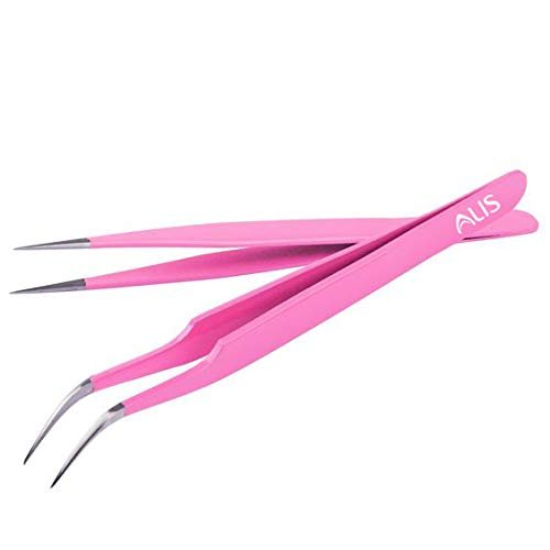 Alis Tweezer Set 2 pcs for Women and Men|Premium Stainless Steel for Eyebrow Upper Lips Blackhead Removal Flat & Pointed Tip for Facial Hair (PINK SQ45)