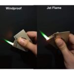 Alkey Stainless Steel Unisex Flame Wind Proof Stylish Latest Modern Lighter Wth Blue LED Torch Light - Small, Jet Green