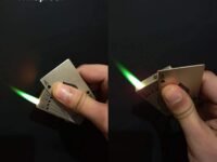 Alkey Stainless Steel Unisex Flame Wind Proof Stylish Latest Modern Lighter Wth Blue LED Torch Light - Small, Jet Green