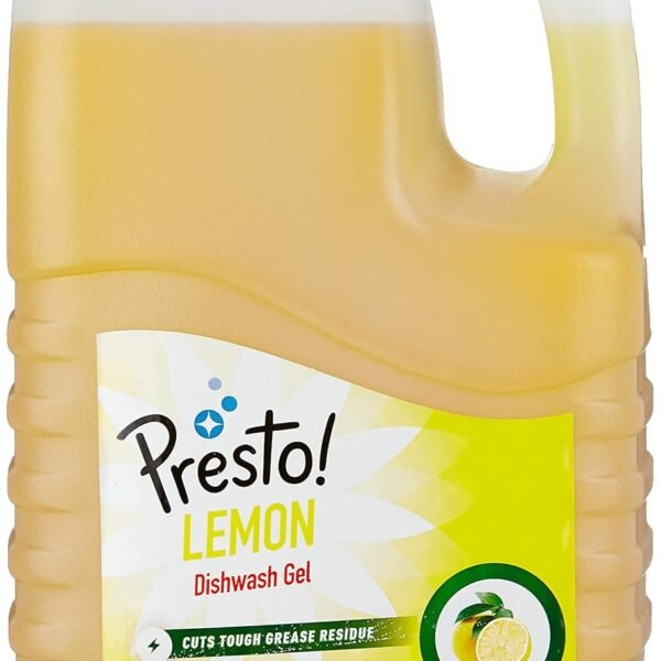 Amazon Brand - Presto! Dishwash Gel | Lemon | 5 Litre Refill Can | Dishwash Liquid | Cuts Through Grease | Safe On Hands
