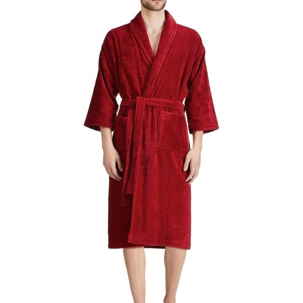 Amazon Brand - Solimo 100% Cotton Unisex Bathrobe, Brick Red, Medium, Set of 1