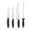 Amazon Brand - Solimo Premium High-Carbon Stainless Steel Kitchen Knife Set, 4-Pieces (with Sharpener), Silver