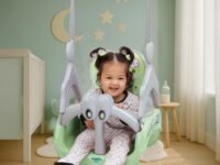 Amazon Brand - Supples Baby Swing for Kids | Non-Toxic Plastic | Indoor & Outdoor Use | Adjustable Design with Safety Belt | Age 6 Months to 4 Years | Green & Grey