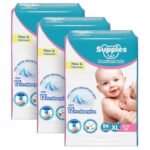 Amazon Brand - Supples Premium Baby Diaper Pants | 162 Baby Diapers | XL | 12-17 Kg | 54 x 3 Packs | 12 Hrs Absorption | Cushiony Cotton Soft Fabric | Phthalates-Free | Triple Leak Guard