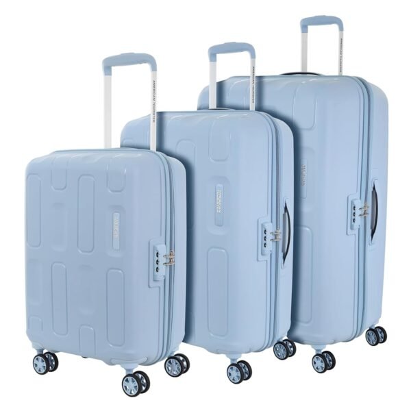 American Tourister 3PC Ivy 2.0-8 Wheel, Set (Small + Medium + Large) Hard PP Suitcase for Travel/Trolley Bag/Travel Bag with Combination Lock & Smooth Sliding Double Wheel, Blue Frog