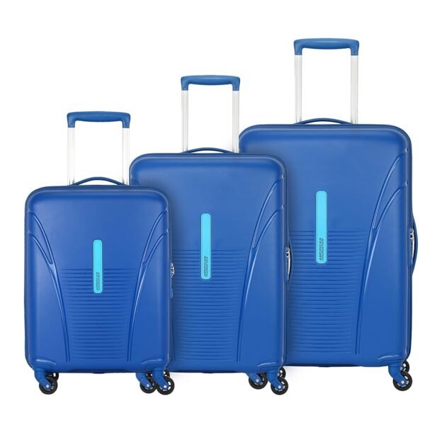 American Tourister Ivy 4 Wheel Spinner Polypropylene (Pp) 3 Pc Set Blue Hard Trolley Bag with TSA Lock Small, Medium & Large (55Cm + 68 Cm + 77Cm)