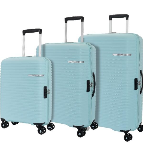 American Tourister Liftoff+ with TSA Lock & 8 Wheel, 3Pc Set (Small +Medium +Large) Hard PP Check-in Suitcase for Travel/Trolley Bag for Travel/Travel Bag with Double Wheel - Spa Blue