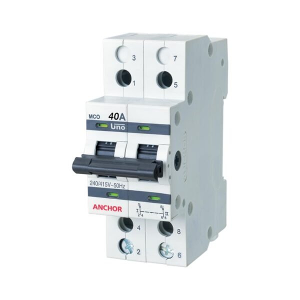 Anchor by Panasonic UNO Series 40 Amp Dual Pole MCB | 2 Pole C Curve MCB | 40A Change Over Switch Circuit Breaker (White, 98083)