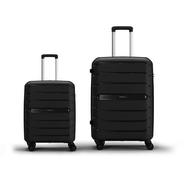 Aristocrat Liberty Set of 2 (Cabin+Medium) Polypropylene Hard Spinner Trolley Bag, 58+68Cm|Combination Lock|8 Wheels|3 Years International Warranty|Jet Black