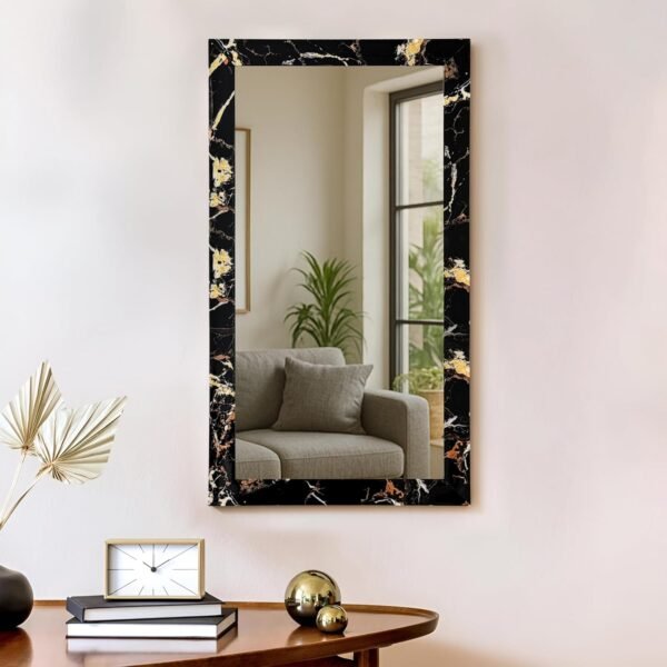 Art Street Engineered Wood Wall Decorative Mirror Marble Finish for Home and Bathroom - 15X21 Inchs, Color -Black (Aswm22709-15X17, Rectangular, Framed)
