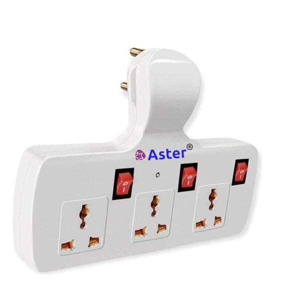 Aster Three pin Multiplug Point | Cordless Wall Socket Multi Outlet Extension Board with Fuse Protection, Universal Sockets and Individual Switches (3 Socket Multiplug)