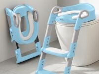BAYBEE Aura Western Toilet Potty Seat For Kids, Baby Potty Training Seat Chair With Ladder, Adjustable Step Height, Cushion Seat | Kids Toilet Seat | Potty Seat For 1-8 Years Child Boys Girls (Blue)