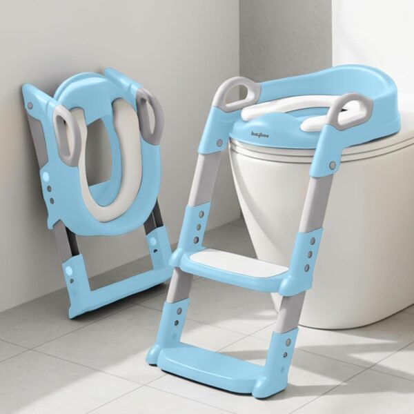 BAYBEE Aura Western Toilet Potty Seat For Kids, Baby Potty Training Seat Chair With Ladder, Adjustable Step Height, Cushion Seat | Kids Toilet Seat | Potty Seat For 1-8 Years Child Boys Girls (Blue)