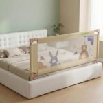 BAYBEE Stainless Steel Baby Bed Rail Guard (150x80cm), Bedrail for Baby Safety with 28 Height Adjustable, Portable Bed Side Protector for Babies Falling | Foldable Single Bed Railing, 1 Side, (Beige)