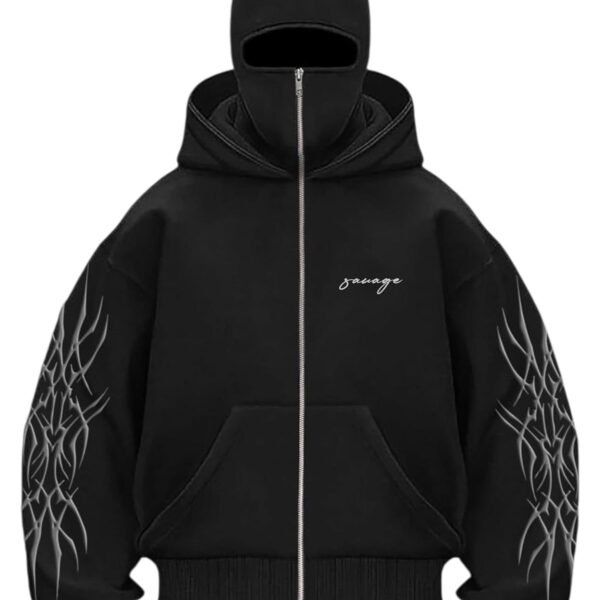 BE SAVAGE Ninja Balaclava Zipper Hoodie Zipper Jacket for Men Winterwear Jackets for Men