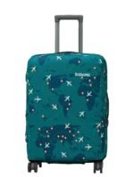 BIGWING Protective Cover in Polyester Fabric with Map Print for | 20' Inch 55 cm Small Size | Hard Luggage Trolley Bag Cover (Fits Only On Fiber - Plastic Trolley Bag) Turquoise Color