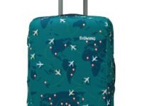 BIGWING Protective Cover in Polyester Fabric with Map Print for | 20' Inch 55 cm Small Size | Hard Luggage Trolley Bag Cover (Fits Only On Fiber - Plastic Trolley Bag) Turquoise Color