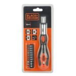 BLACK+DECKER BDHT68127 10-in-1 Ratchet Handle Screwdriver With Interchangeable Bits - 24 cm - Pack of 10: SL3, SL5, SL6, Ph0, Ph1, 2xPh2, PZ1, PZ2, PZ3