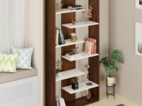 BLUEWUD Maxelle Engineered Wood Bookshelf Cabinet Book Rack Organizer with Shelves for Decor Display, Cabinet Floor Standing for Home Library (Brown Maple & White)