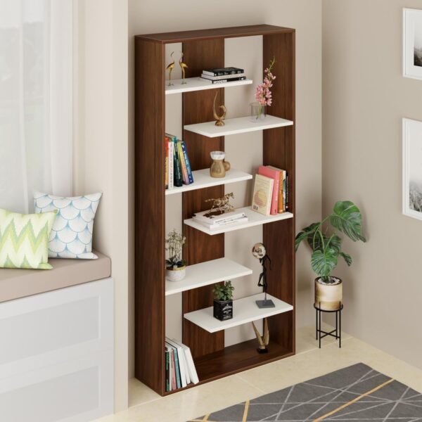 BLUEWUD Maxelle Engineered Wood Bookshelf Cabinet Book Rack Organizer with Shelves for Decor Display, Cabinet Floor Standing for Home Library (Brown Maple & White)
