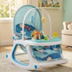 Baybee 3 in 1 Baby Rocker & Feeding Chair | Soothing Rocking Motion with Adjustable Recline, Removable Food & Toy Tray, Safety Harness | Baby Rocker for 0 to 3 Years (Blue)