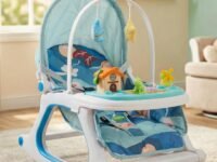 Baybee 3 in 1 Baby Rocker & Feeding Chair | Soothing Rocking Motion with Adjustable Recline, Removable Food & Toy Tray, Safety Harness | Baby Rocker for 0 to 3 Years (Blue)