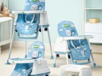 Baybee 4 in 1 Convertible High Chair for Kids | Foldable Baby Feeding Chair with Safety Harness, Adjustable Tray, Booster Seat | Easy to Clean, Portable Dining Chair (Blue)