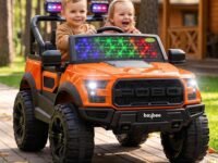 Baybee Bronco Battery Operated Jeep for Kids, Ride on Toy Kid Car with RGB Windshield Light & Music | Electric Jeep Battery Car | Baby Big Cars for Kids to Drive 3 to 8 Years (Bronco Orange)