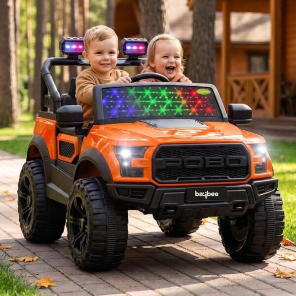 Baybee Bronco Battery Operated Jeep for Kids, Ride on Toy Kid Car with RGB Windshield Light & Music | Electric Jeep Battery Car | Baby Big Cars for Kids to Drive 3 to 8 Years (Bronco Orange)
