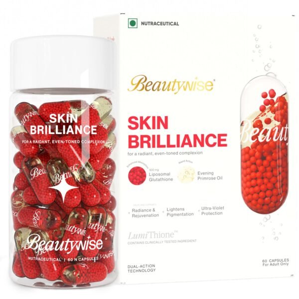 Beautywise Dual Action Skin Brilliance 4X Liposomal Glutathione With Nac|Dual Action 60 Capsules |L-Lysine,Grape Seed & Vitamin C | For Skin Brightening & Glow|(Pack of 1)