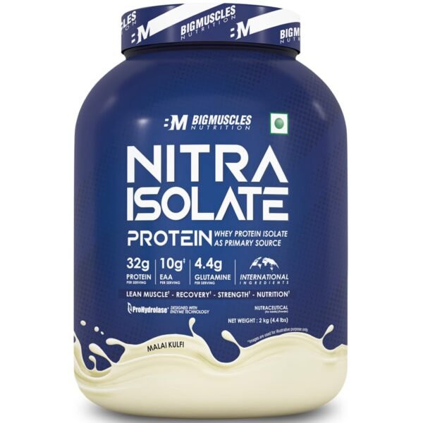 Bigmuscles Nutrition Nitra Isolate [2kg, Malai Kulfi] | 32g Protein | 10g EAA | Whey Protein with ProHydrolase Enzyme Tech. For Faster Absorption | Improved Strength, Faster Recovery & Muscle Building