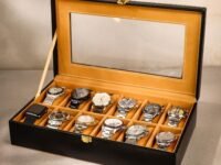 Birch & Co. Watch Box Organizer – 12 Slot Display Case with Glass Lid, PU Leather, Soft Velvet Interior – Elegant Storage for Men’s & Women’s Watches, Jewelry & Accessories – Gift-Ready Case, Black